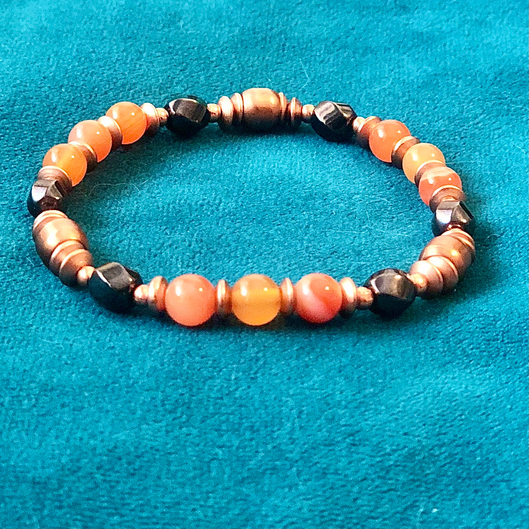 Copper+Magentic Therapy Mala Bracelet with Carnelian